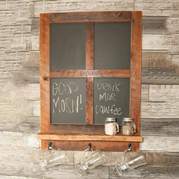 Reclaimed Wood Weekly Menu Board With Clips and Mini Chalkboard