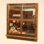 window pane mirror with shelf and hooks, reclaimed wood