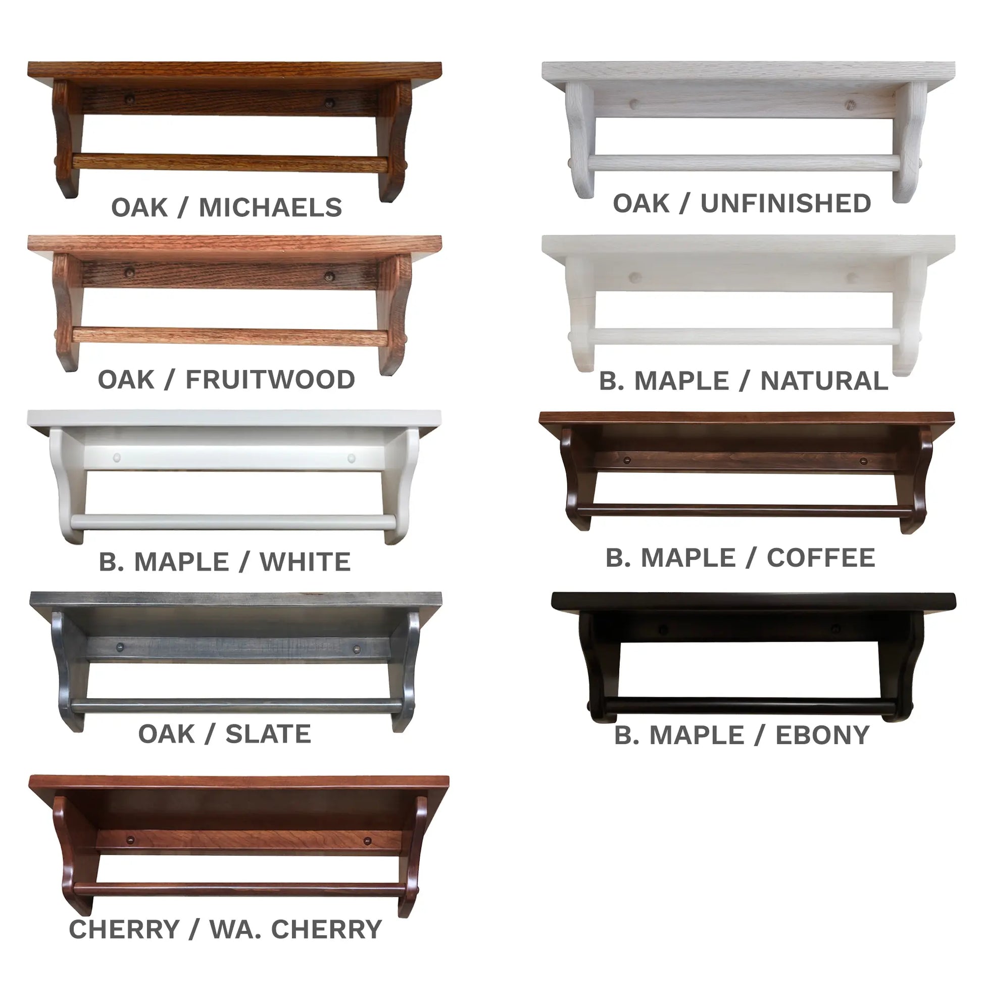 wood bathroom shelf with towel bar options