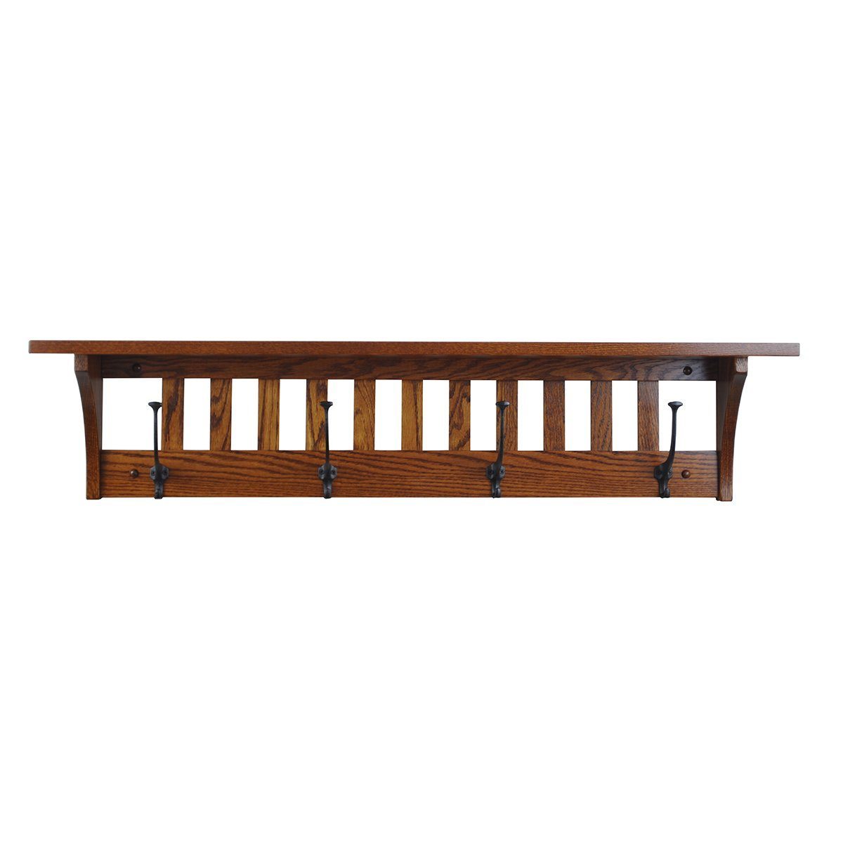 4 hook Mission Oak Coat Rack Shelf