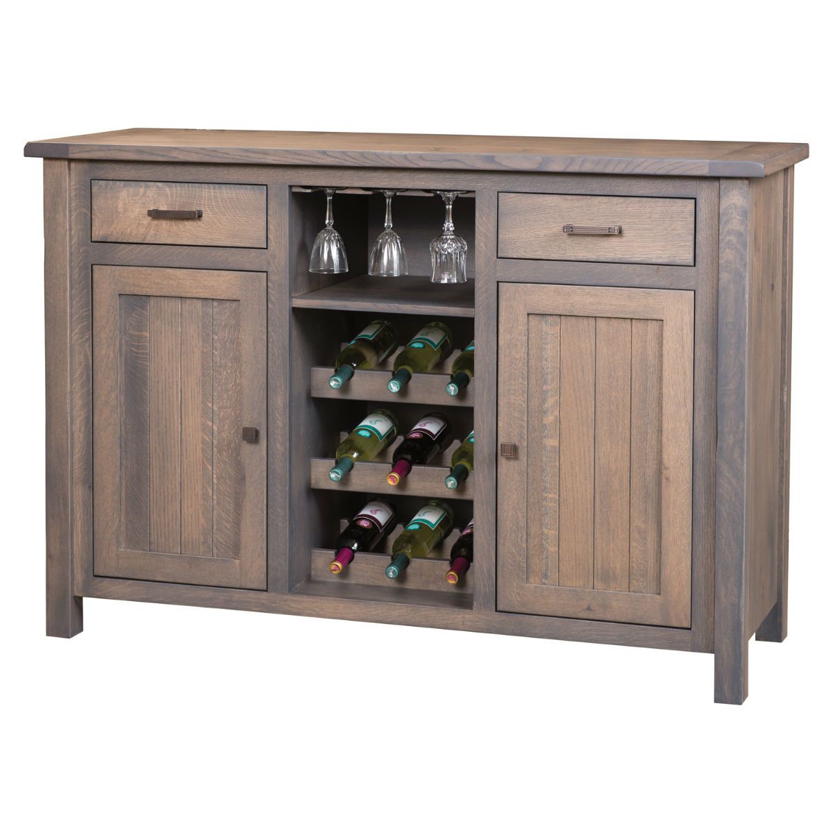 Rustic Oak Wine Cabinet, Antique Slate Stain