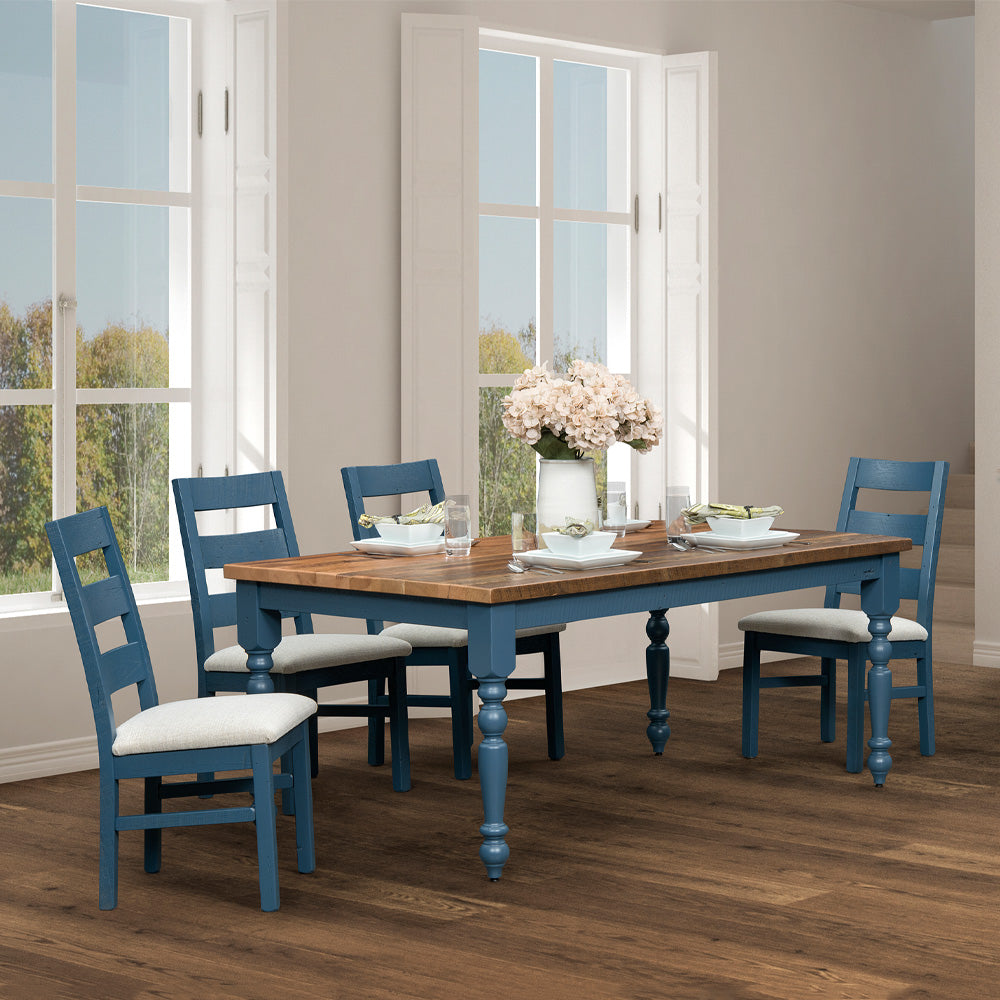 Dining set blue discount chairs