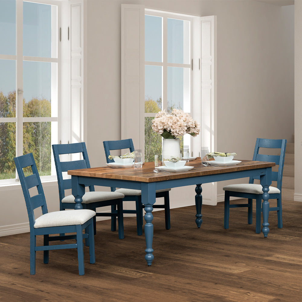 Barton Farmhouse Dining Table with Blue Legs