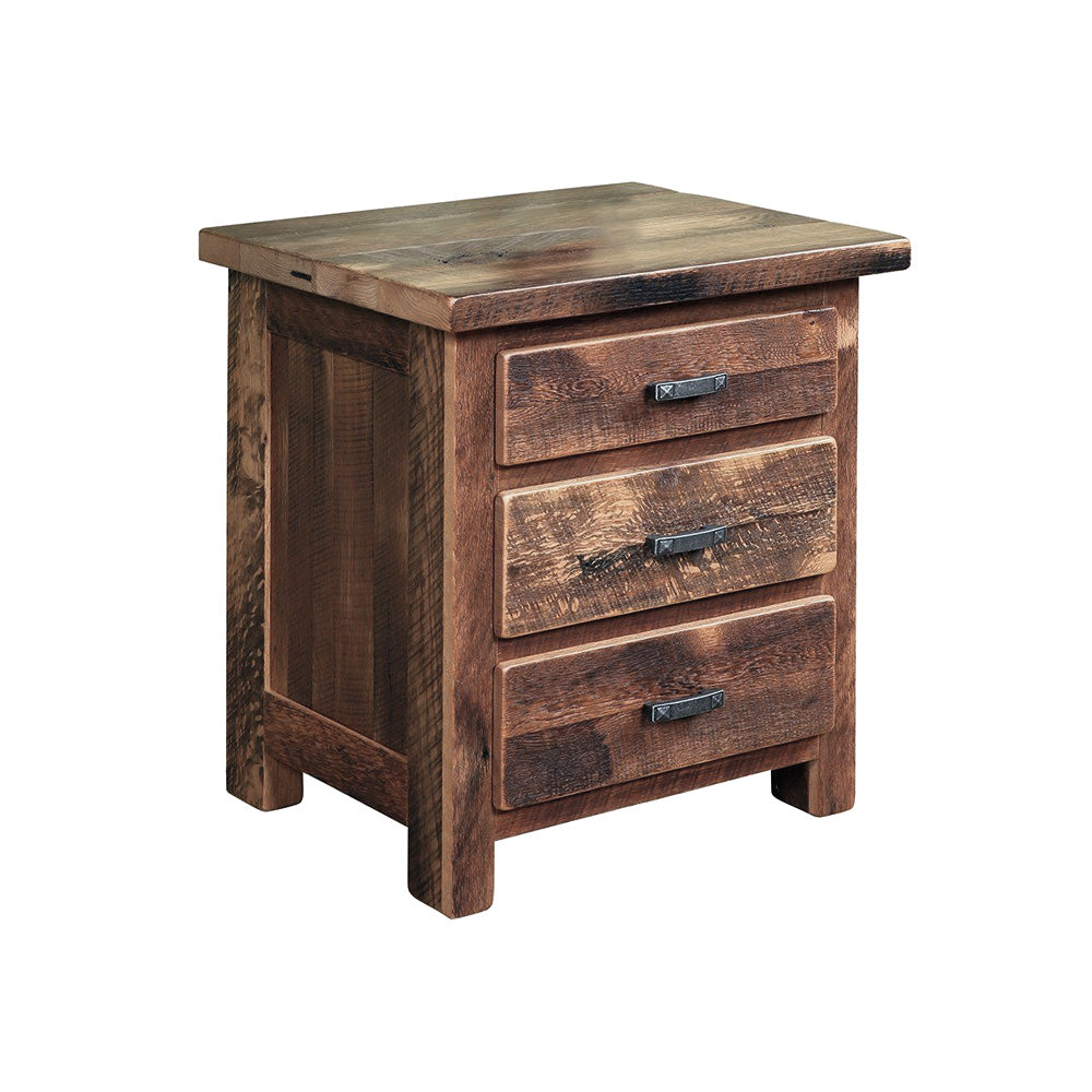 Reclaimed Barnwood Nightstand, 3 Drawers, Provincial Stain