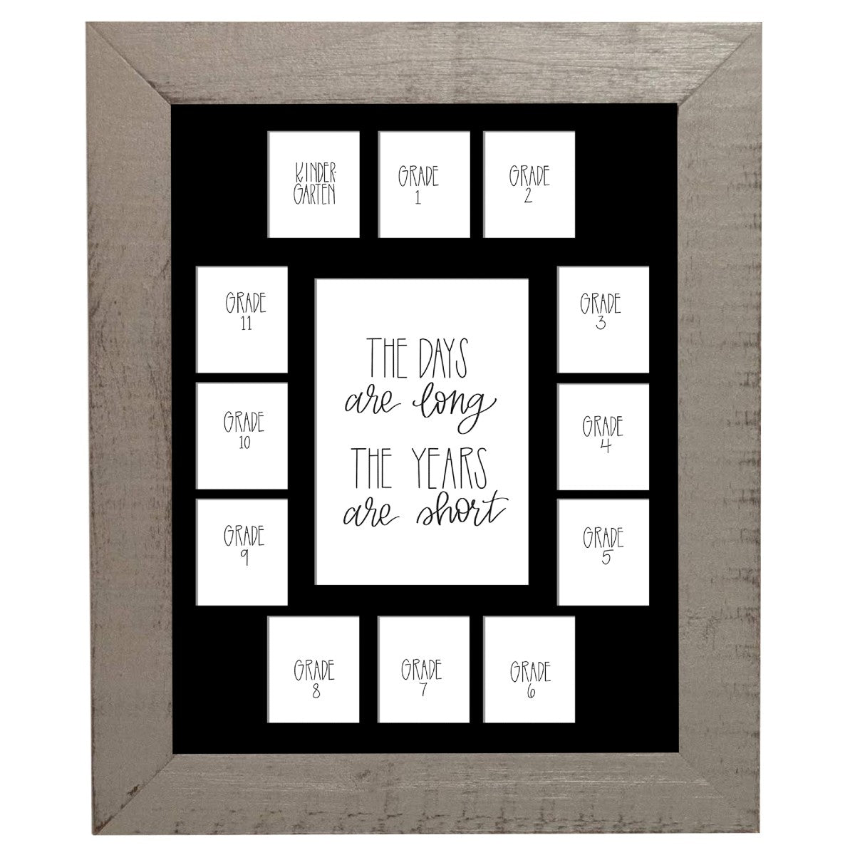 School Picture Frame 11x14, Grey 15 Opening Photo Mat, order 1 prek-12, Days are Long, Years are Short