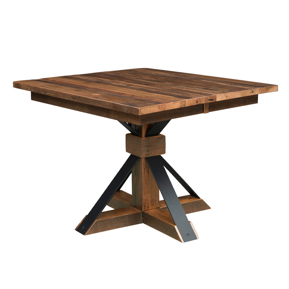 Hampton Square Reclaimed Wood Dining Table, Steel and Wood Base