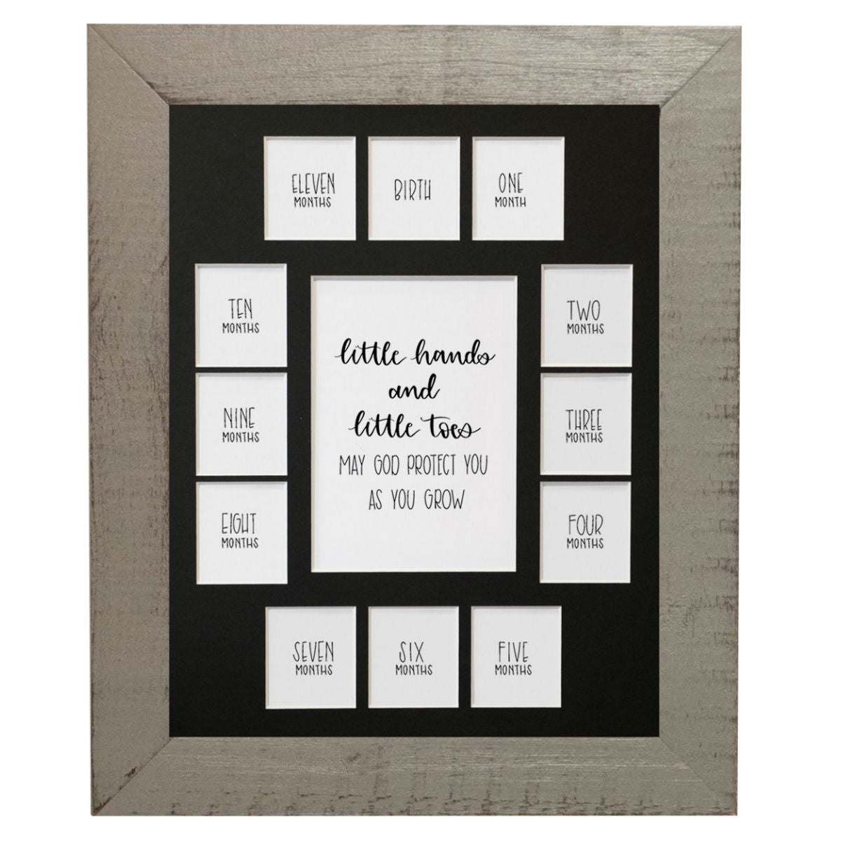 First Year 11x14 Frame, Little Hand and Little Toes, Grey Wooden Frame with Black Mat - Rustic Red Door Co.