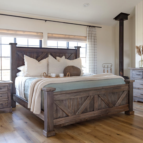 Kaycee Rustic Farmhouse Bed Frame Rustic Red Door