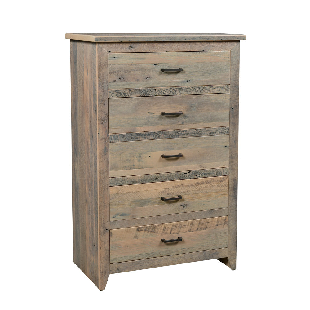 Madison Tall Rustic 5 Drawer Dresser, Reclaimed Wood, Antique Slate