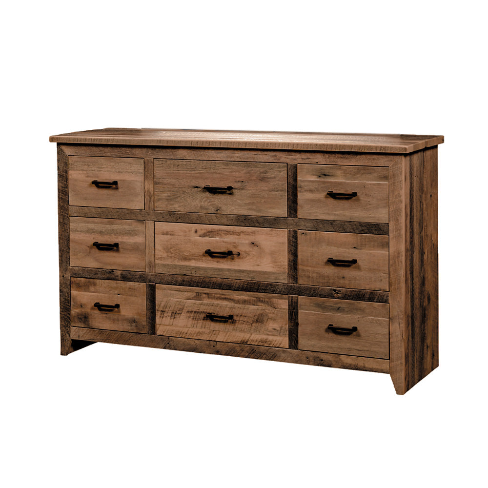 Madison Rustic 9 Drawer Dresser, Reclaimed Wood, Natural Stain