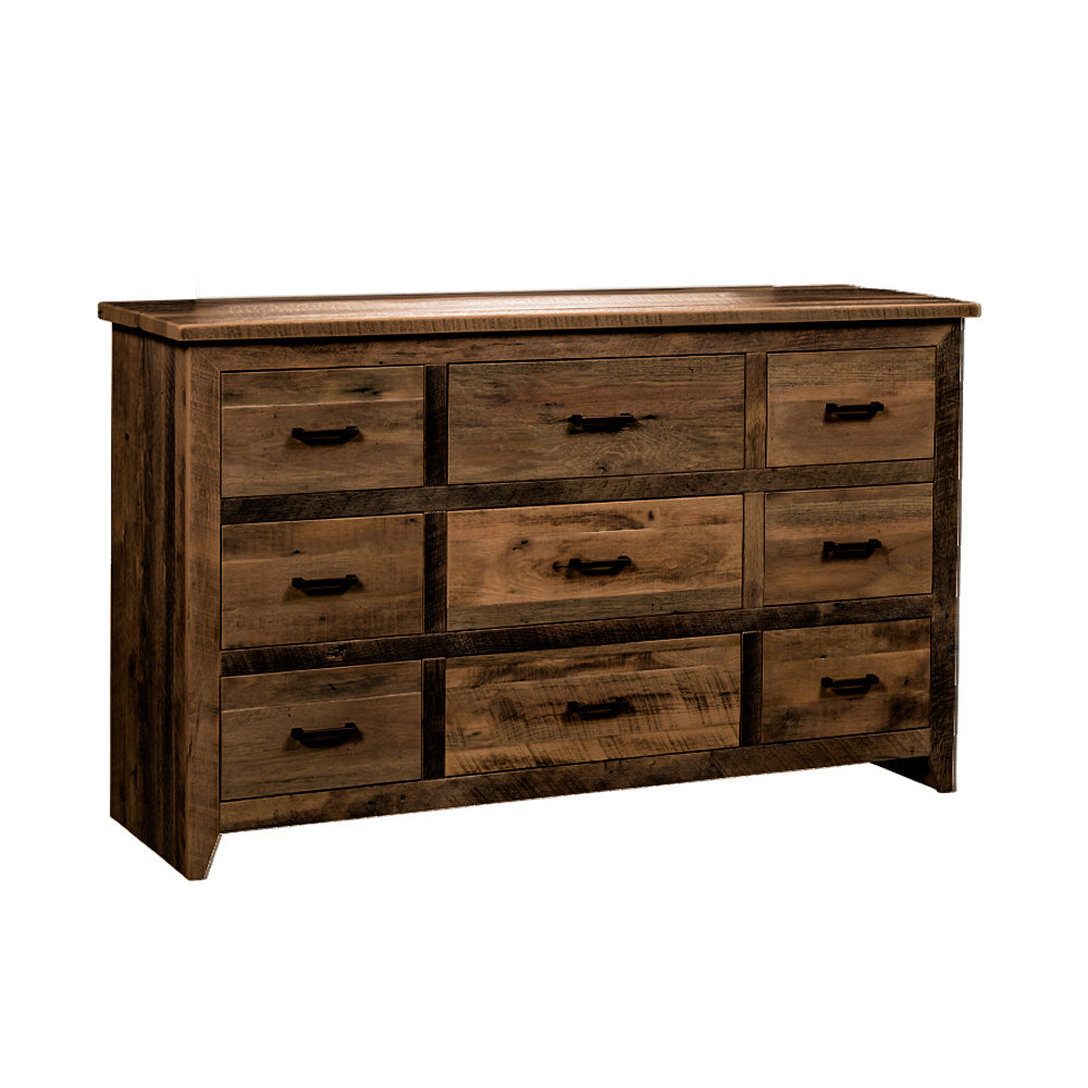 Madison Rustic 9 Drawer Dresser, Reclaimed Wood, Provincial Stain