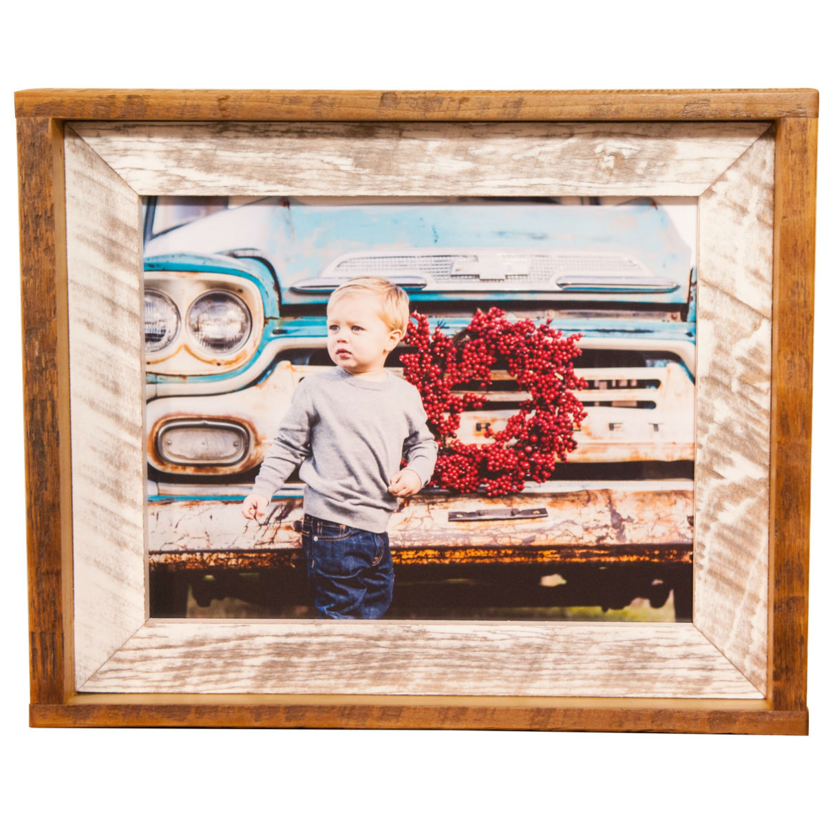 11x14 Reclaimed Barnwood Frame with White Wood Mat - Rustic Red Door Co.