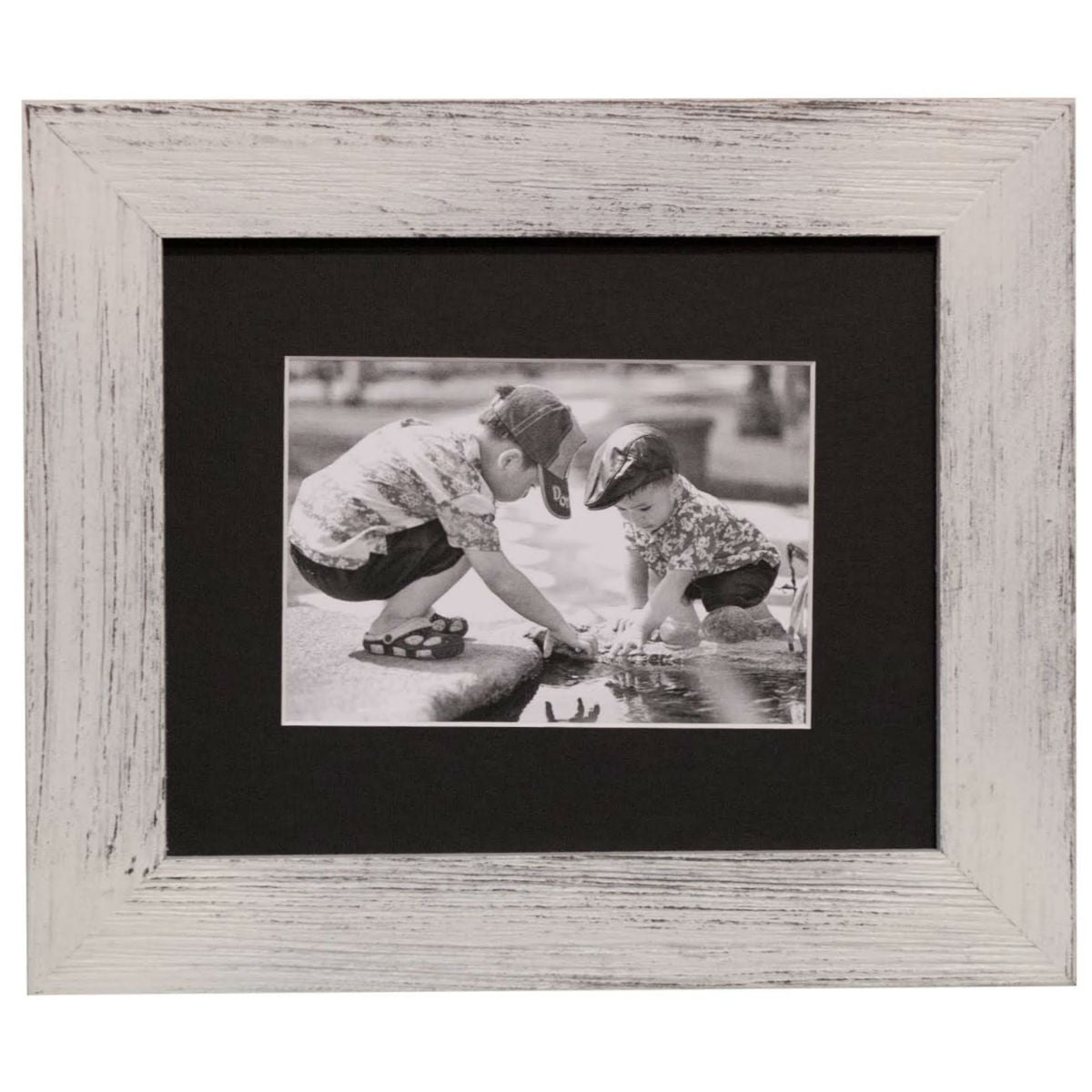 White Distressed Picture Frame, Black Mat - Rustic Red Door Co.
