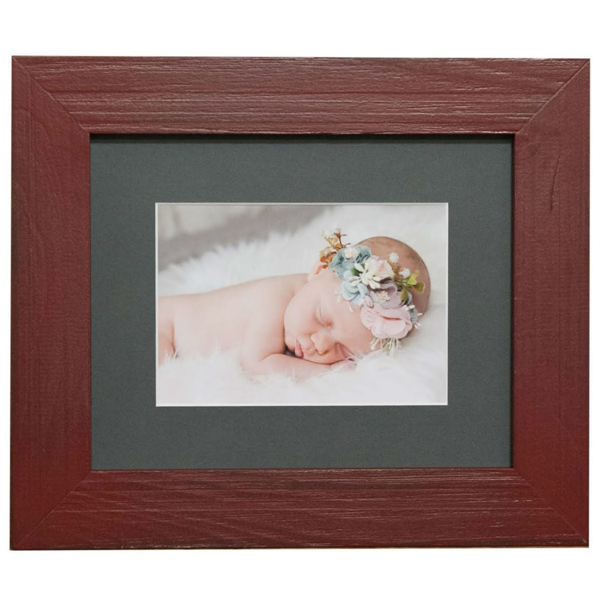 Red Distressed Picture Frame, Charcoal Photo Mat - Rustic Red Door Co.