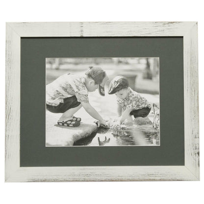 16x20 White Distressed Wood Frame, Charcoal Mat - Rustic Red Door Co.