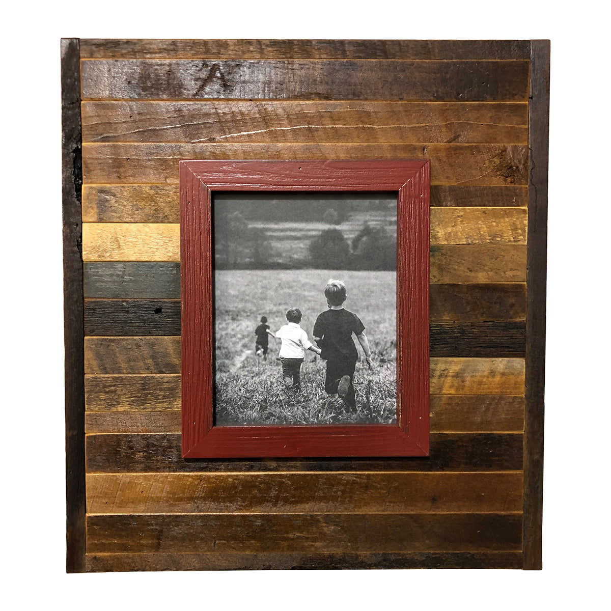 Raised Frame on Reclaimed Wood, Barn Red on Wood, 22" x 20" - Rustic Red Door Co.