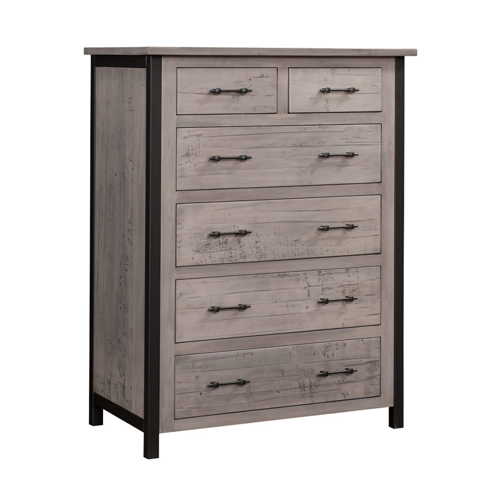 Brown Maple Rustic Dresser, Whitewash Stain, 6 Drawers