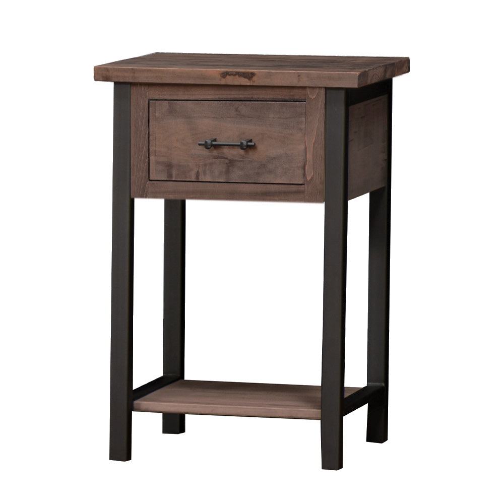 Silverton Steel and Maple Nightstand, Charcoal Stain