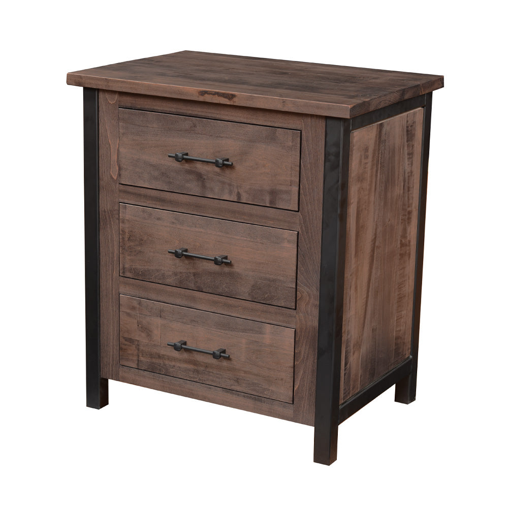 Brown Maple Nightstand, Rustic Modern, 3 drawers