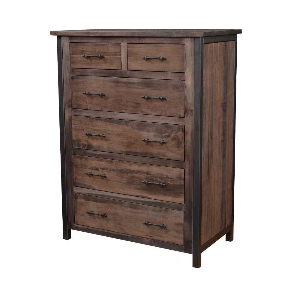Rustic Wood Dresser with 6 Drawers, Brown Maple, Charcoal Stain
