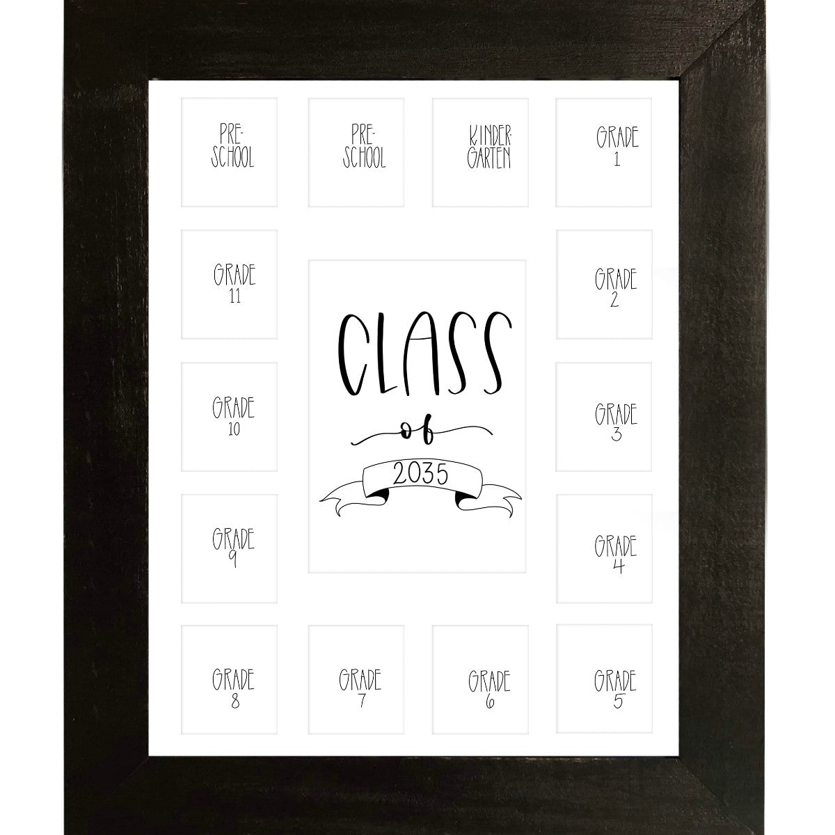 Black wood frame white mat school pictures