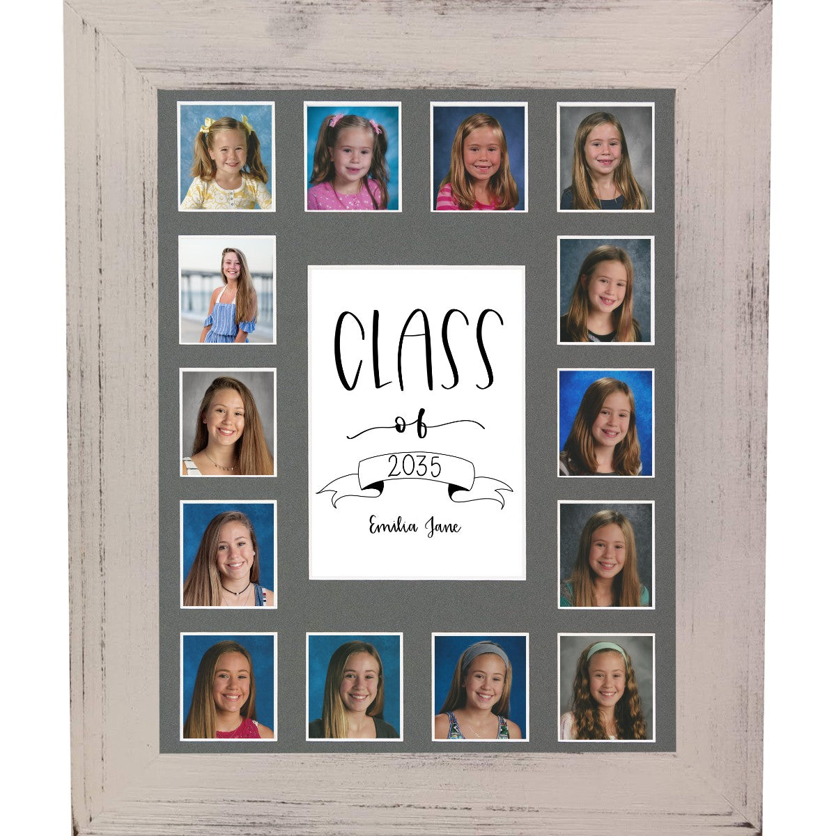 School Picture Frame, White Frame, Grey Mat, Pick Number of Openings & Middle Artwork - Rustic Red Door Co.