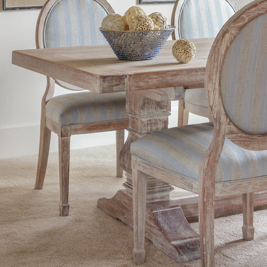 Solid Wood Distressed Dining Table, Trestle BAse