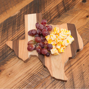 texas cutting board with fruit and cheese
