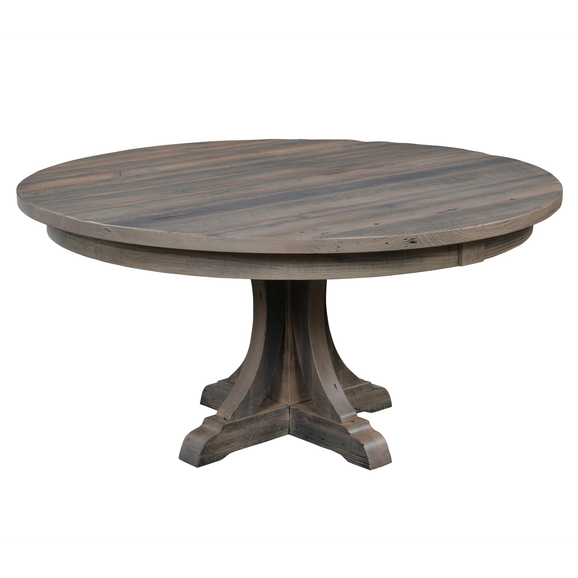 Weatherby Round Barnwood Dining Table, Gray Stain