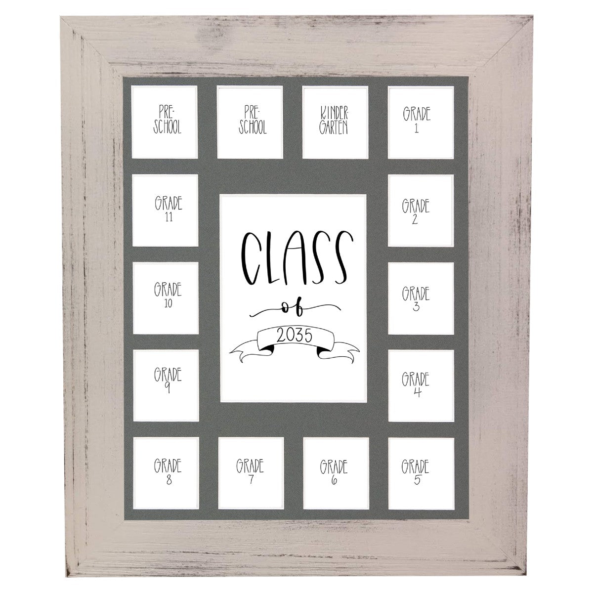 School Picture Frame, White Frame, Grey Mat, Pick Number of Openings & Middle Artwork - Rustic Red Door Co.
