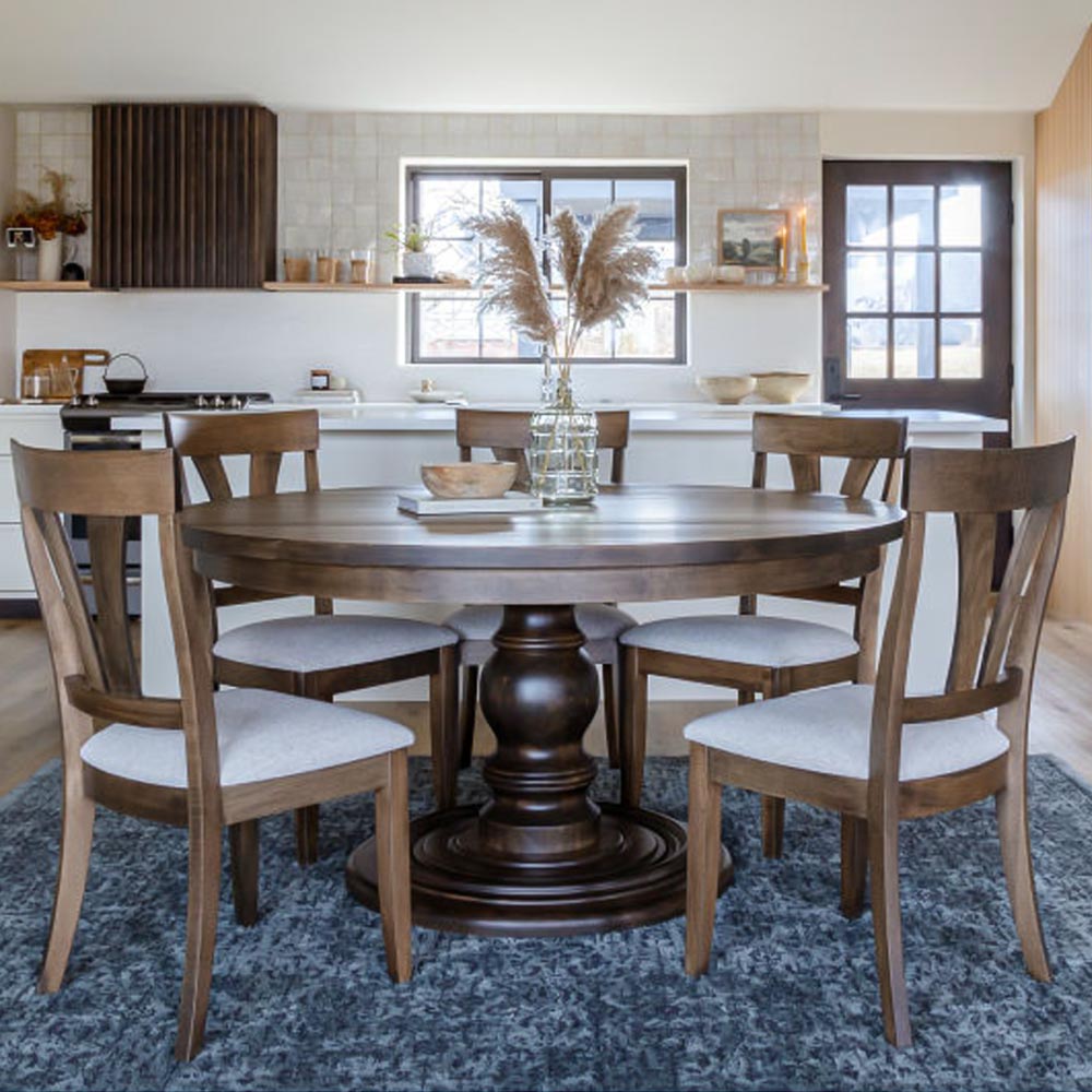 Brown wood round store dining table