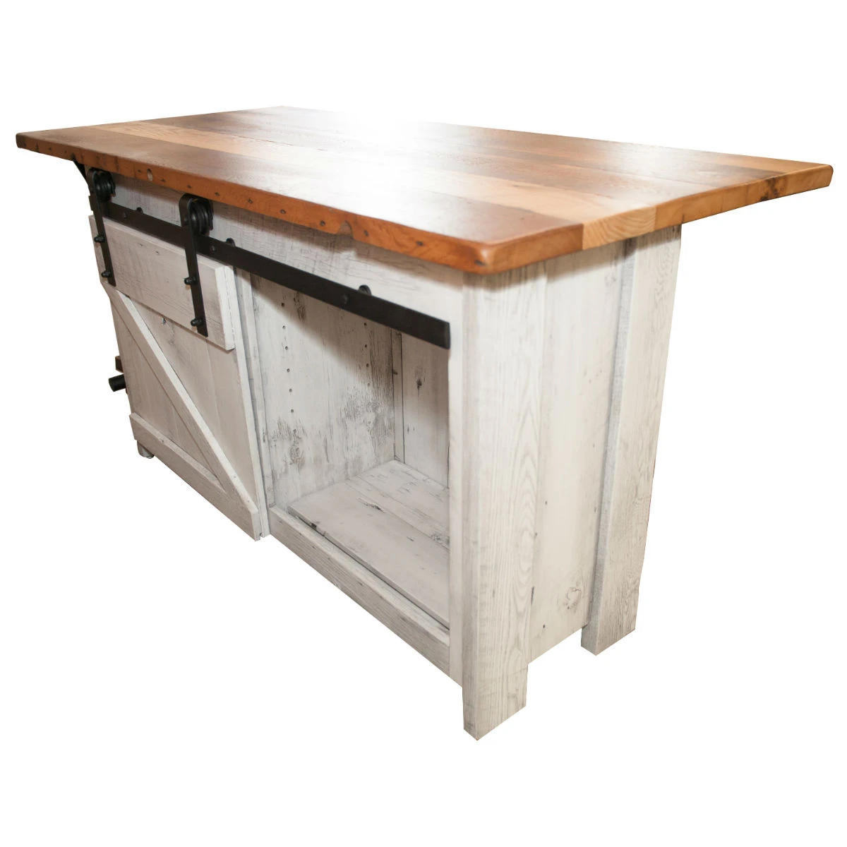 Rustic Reclaimed Wood Kitchen Island with Barn Door