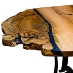 live edge oak burl with black epoxy pub table
