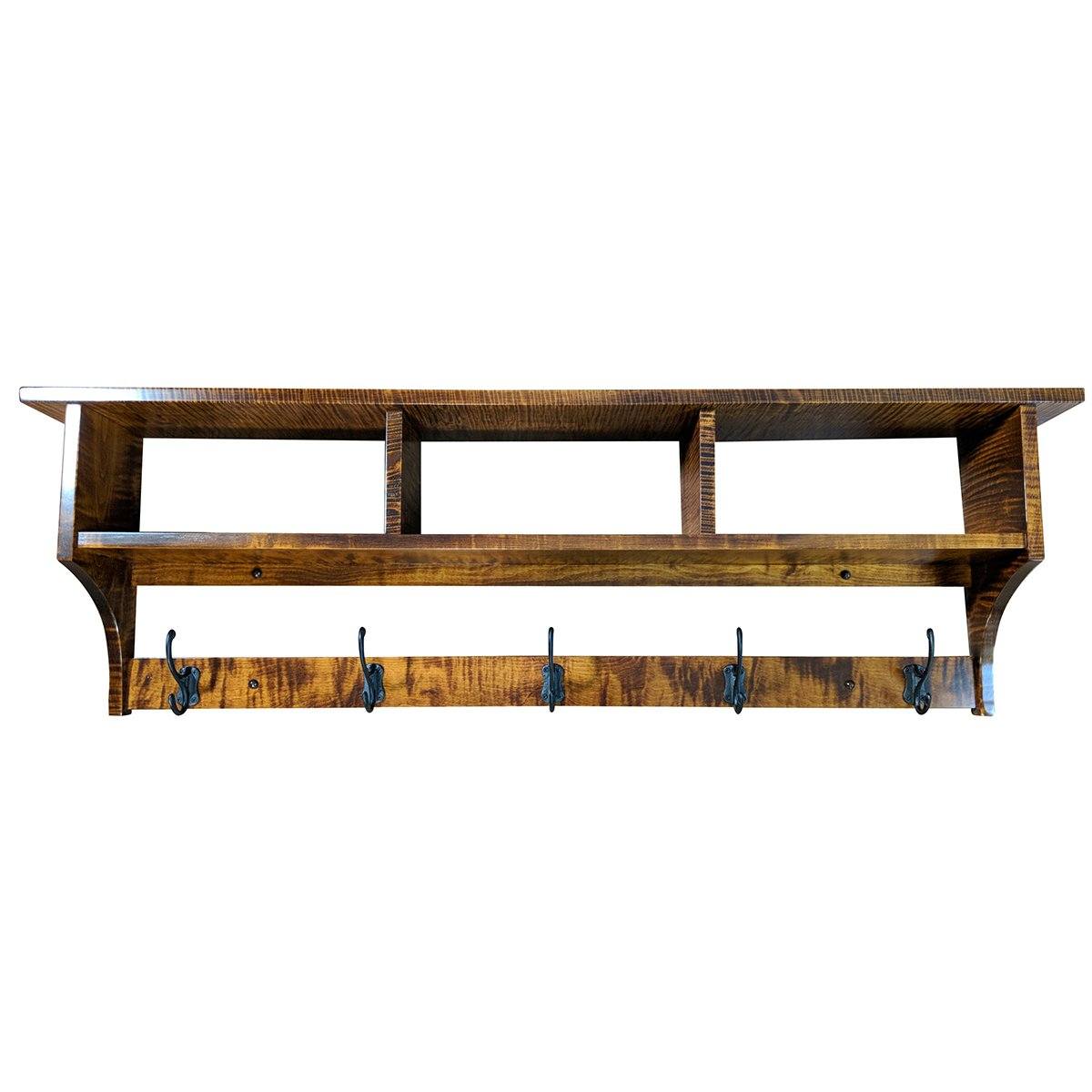 Curly Maple Shaker-Style Cubbie Shelf and Coat Rack