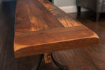 edge of reclaimed wood bench