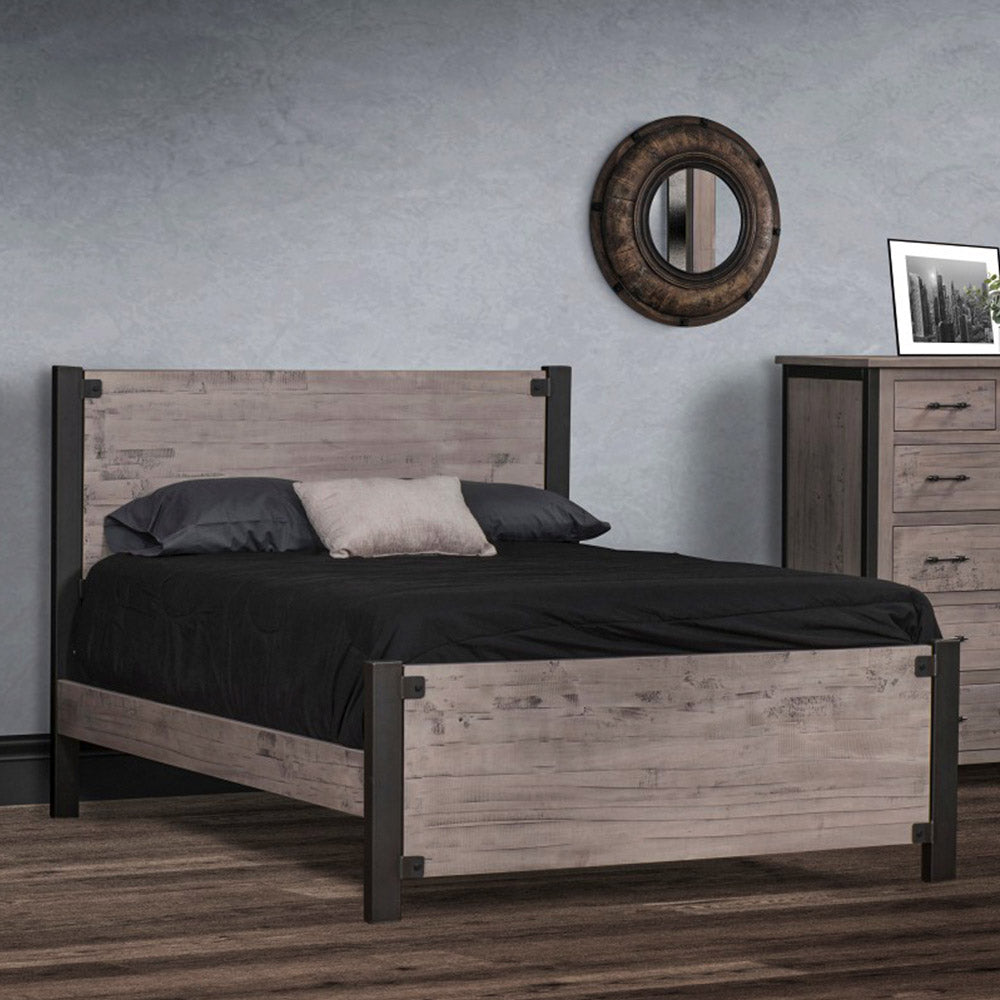 Gray Rustic Modern Bed Frame, Brown Maple with Whitewash Finish