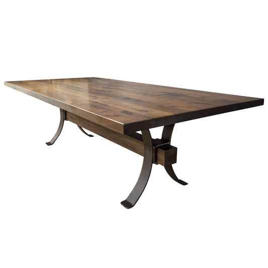 modern walnut dining table with timber beam