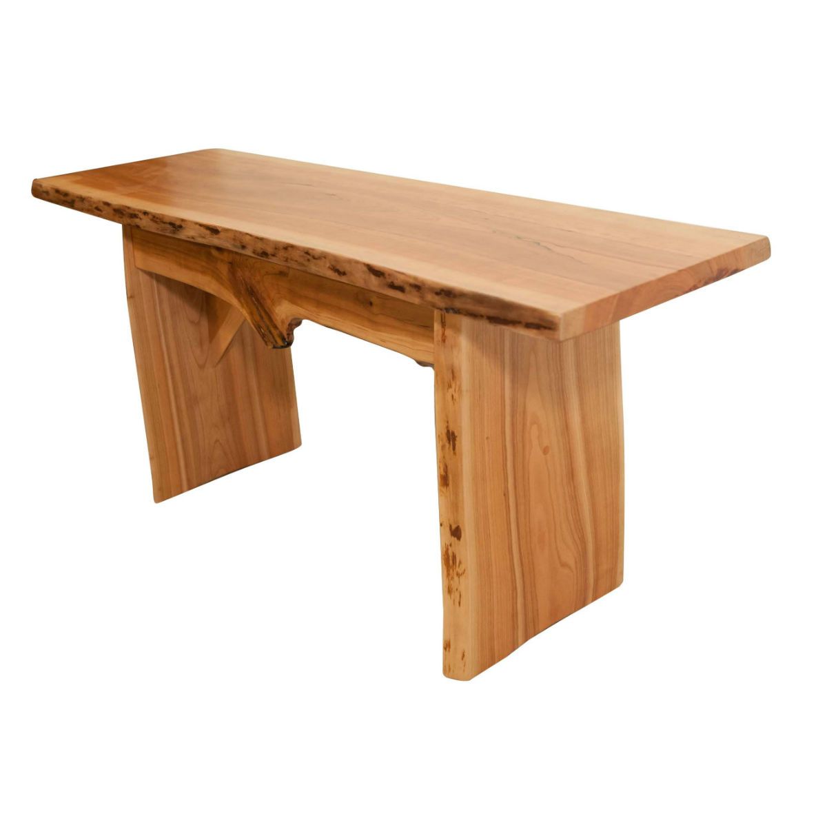 live edge cherry wood dining bench natural stain