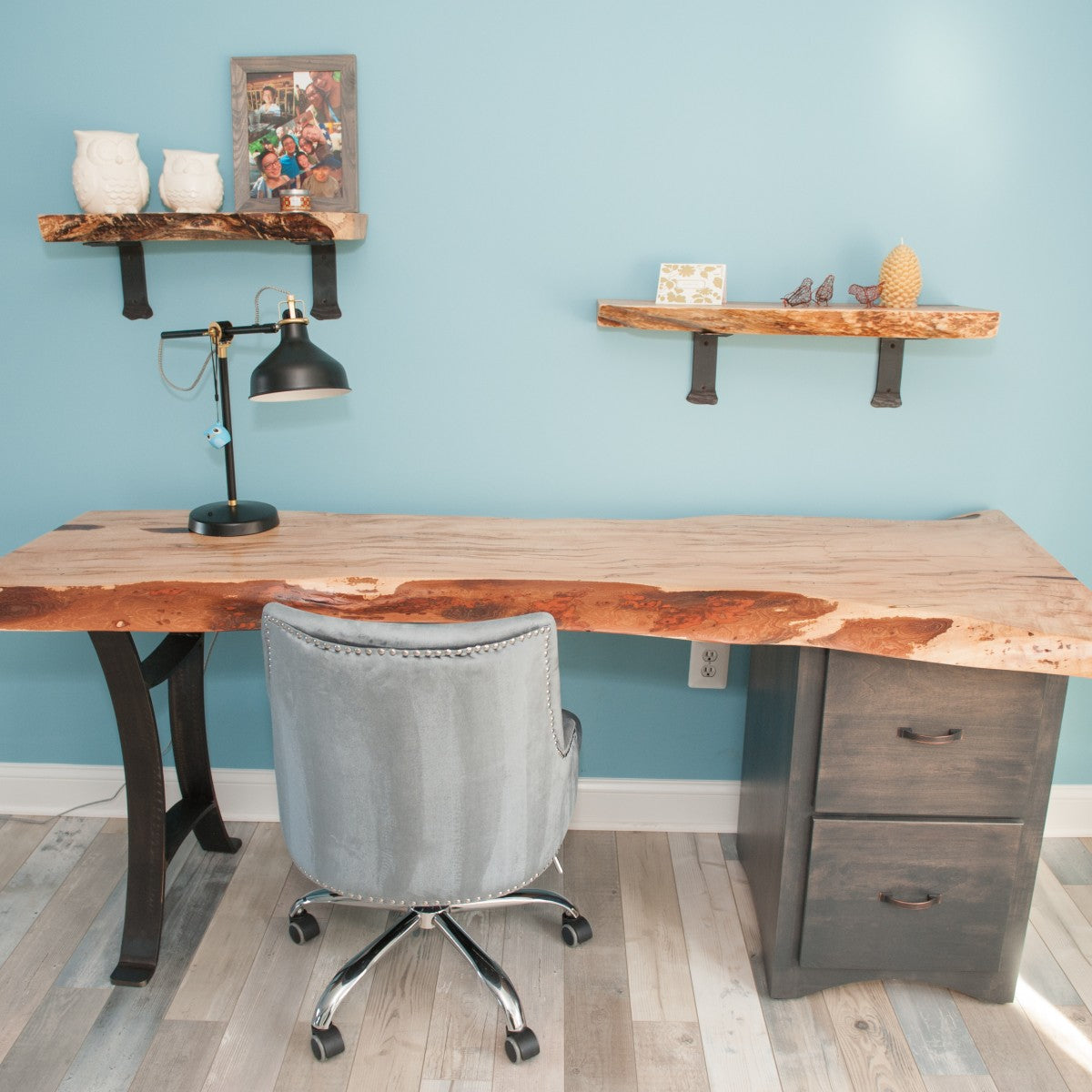 live edge maple desk and chairs