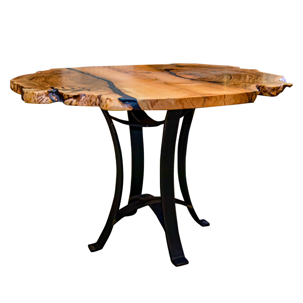 live edge oak burl with black epoxy pub table