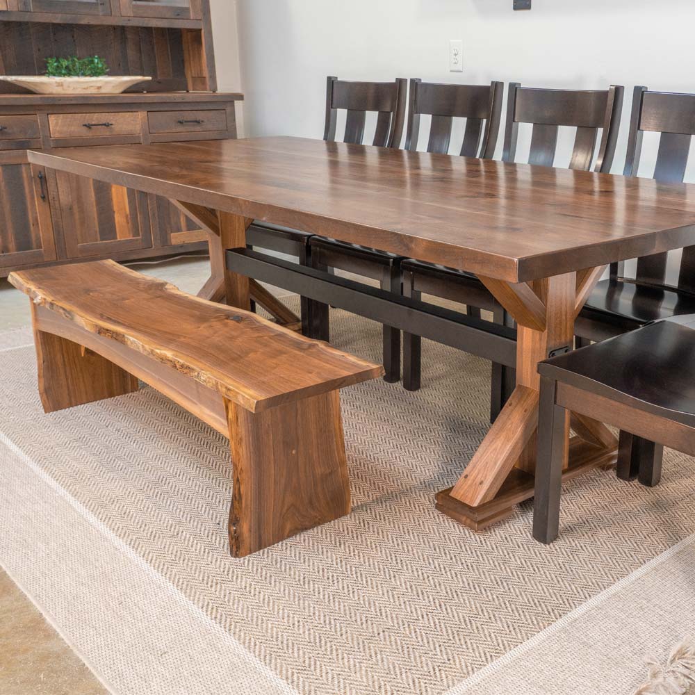 live edge walnut dining bench, rustic style