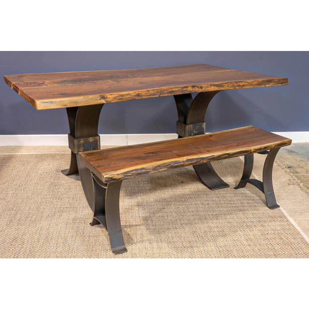 Live edge dining table best sale and bench