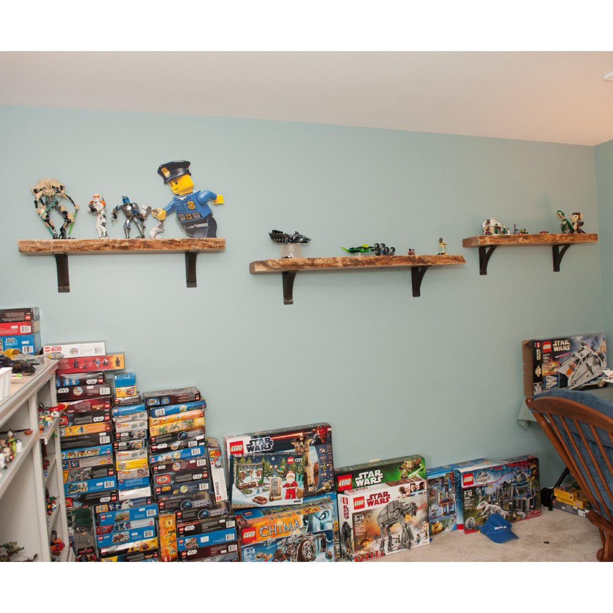 maple shelves in kids room