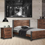 Modern Rustic Wood Bed Frame with Steel, Brown Maple with Hillside Finish