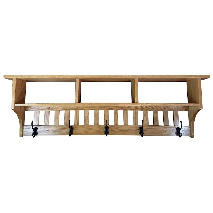 Mission Wall Mounted Coat Rack with Storage, Oak Wood, S-2 Stain