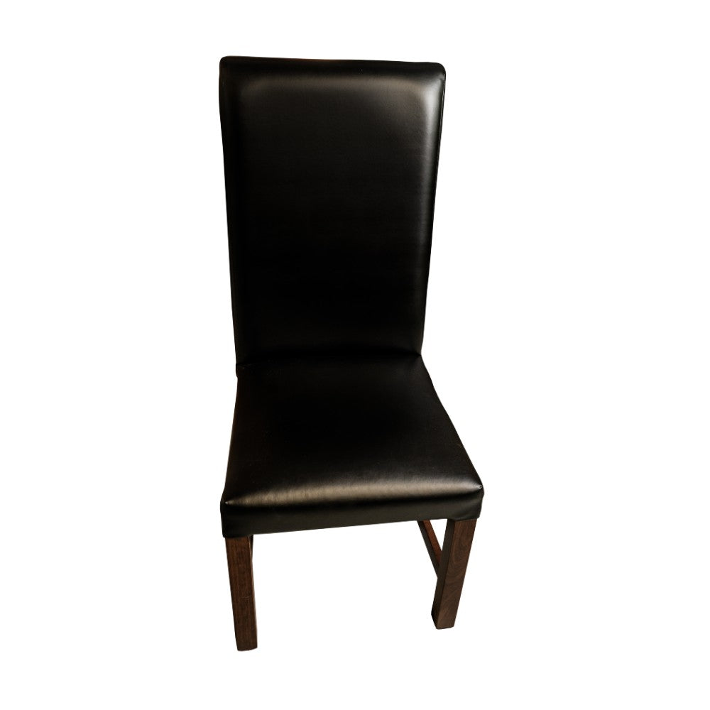 Cherry Wood and Black Faux Leather Dining Chair