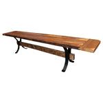 reclaimed wood dining bench with a timber beam