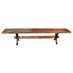 reclaimed wood dining bench with steel base