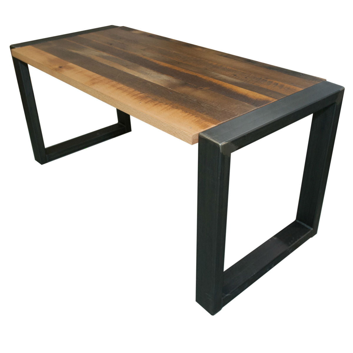 Reclaimed Barnwood Desk, Square Steel Base