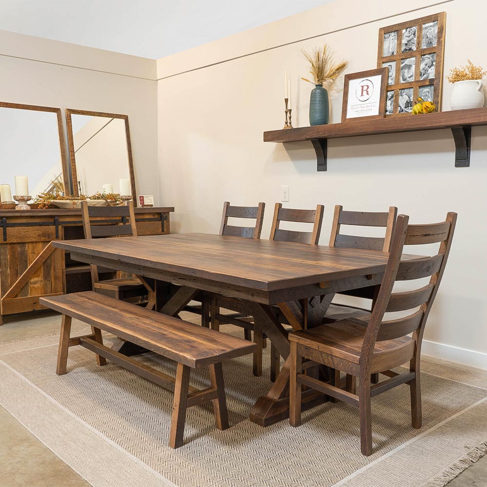 Reclaimed Barnwood Dining Table with Bench